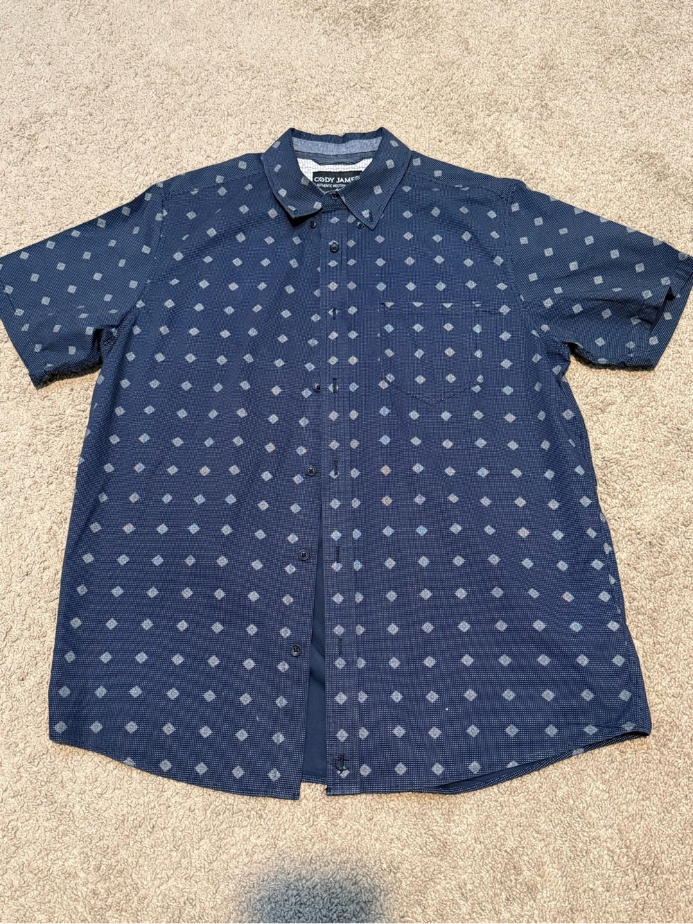 Men's Short-Sleeve Navy Patterned Button-Down Shirt by Cody James